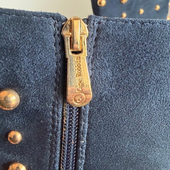 Women’s Navy Blue Studded Block Heel Ankle Boots Size 9 – ADIRA Gold Detail - Picture 2 of 8